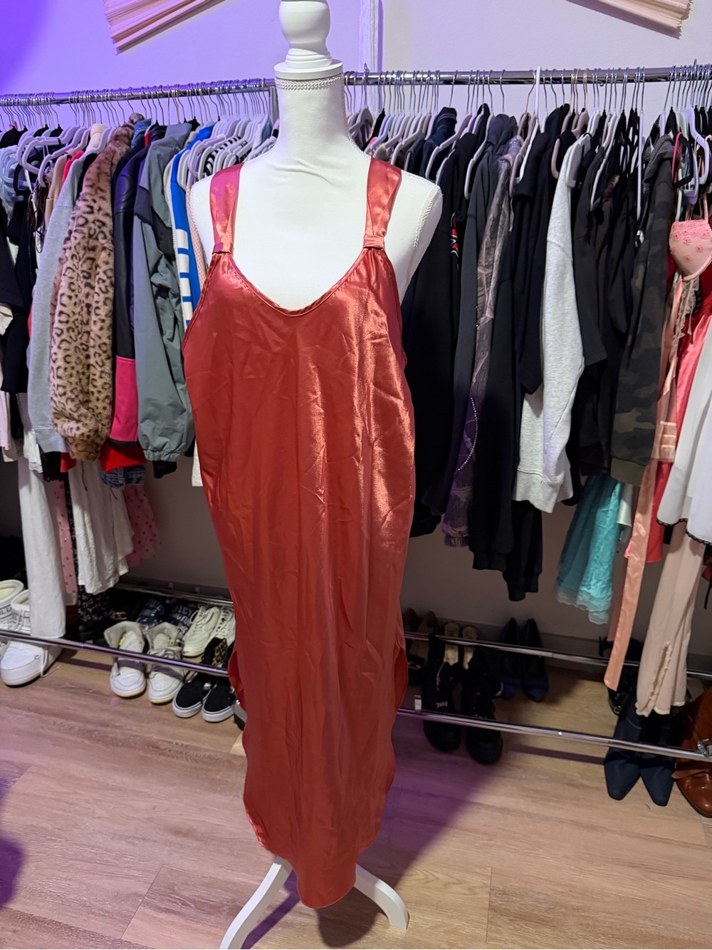 Women's Satin Slip Chemise in Rust